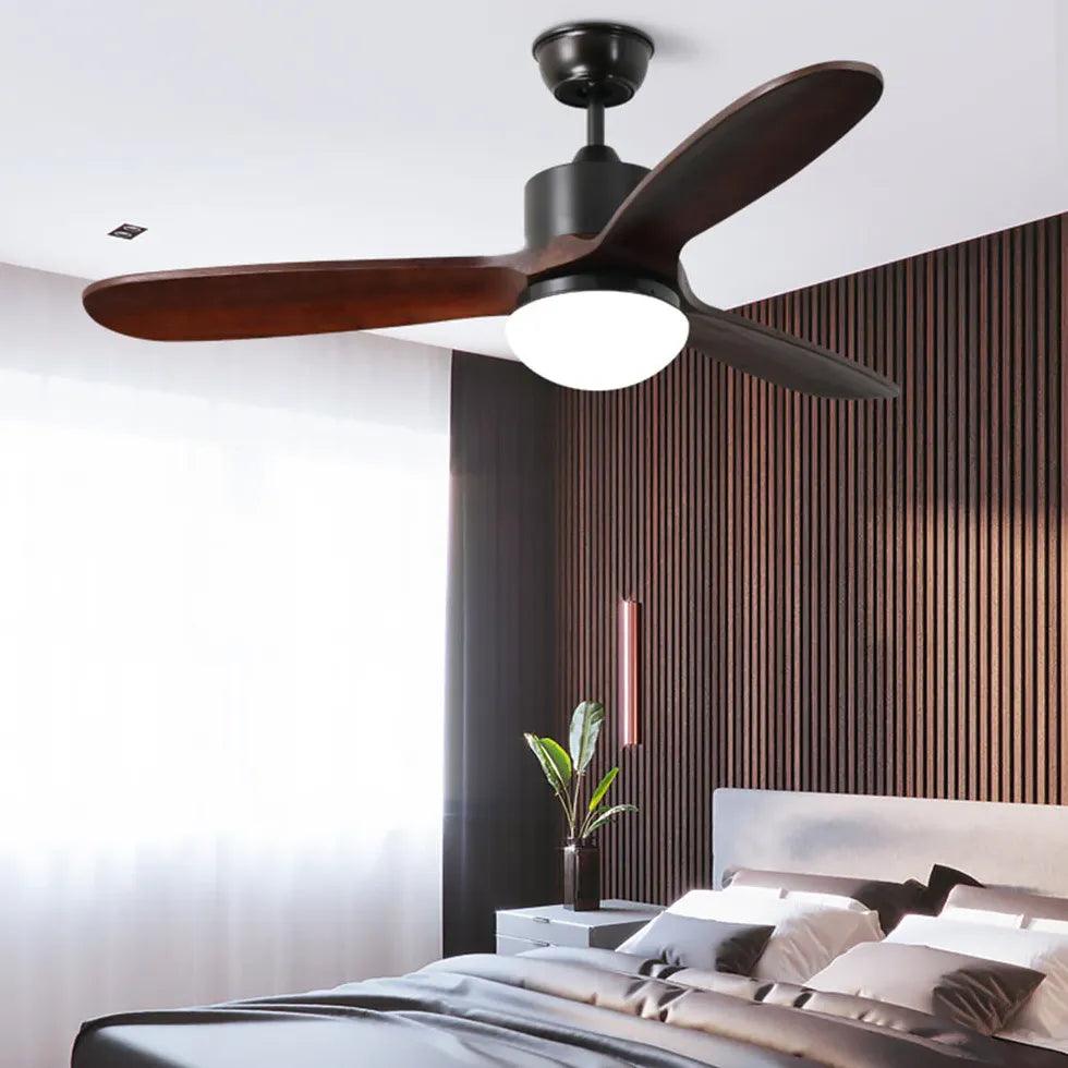 Wooden Tri-blade Walnut Color Ceiling Fan Light - Clowas