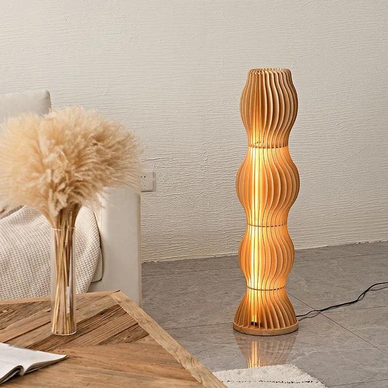 Wooden Wave-Shaped Sculptural Floor Lamp - Clowas