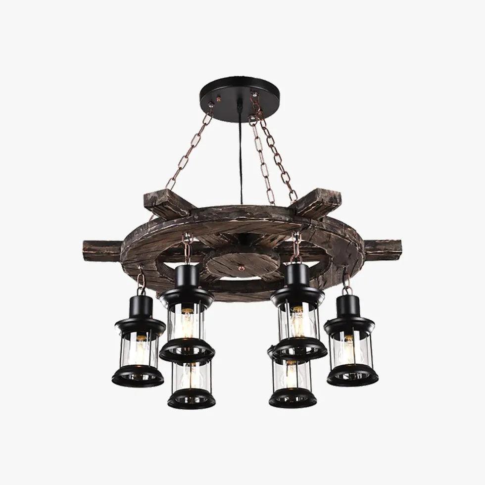 Wooden Wheel Shaped Multi-Light Industrial Chandelier - Clowas