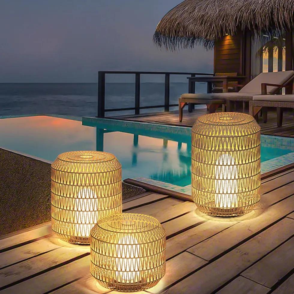 Woven Rattan Floor Lamp Outdoor Lantern Lights - Clowas