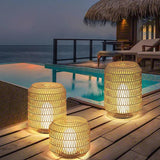 Woven Rattan Floor Lamp Outdoor Lantern Lights - Clowas