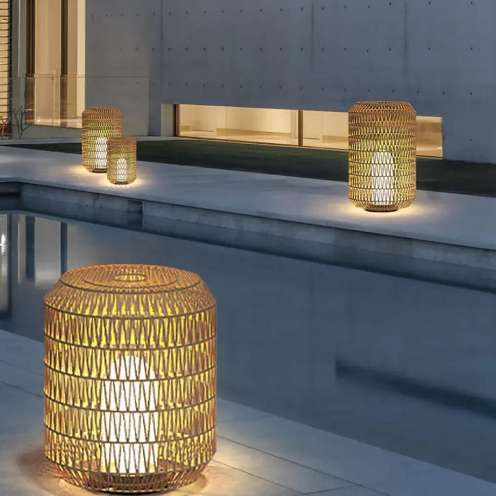Woven Rattan Floor Lamp Outdoor Lantern Lights - Clowas