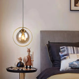 Mid Century Round Glass Pendant Light Dimmable for Bedside