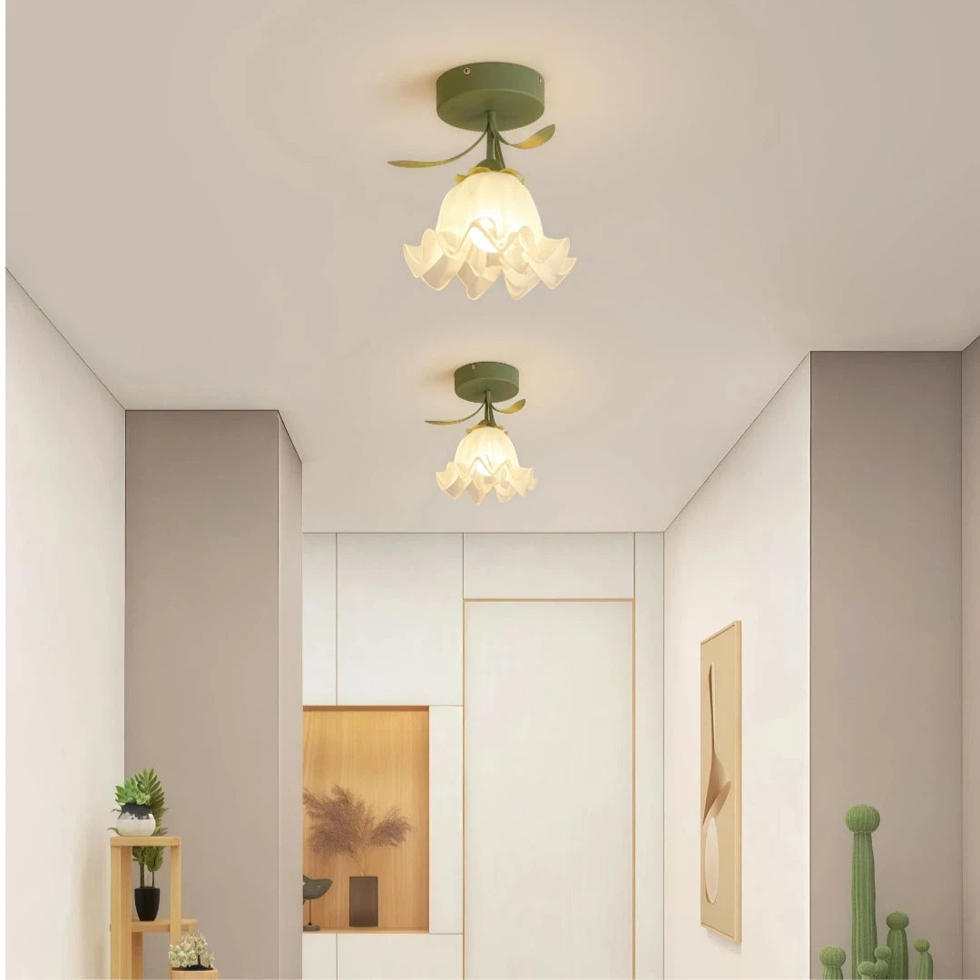 Hallway Flower Semi Flush Ceiling Light Glass with Anti Glare