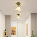 Hallway Flower Semi Flush Ceiling Light Glass with Anti Glare