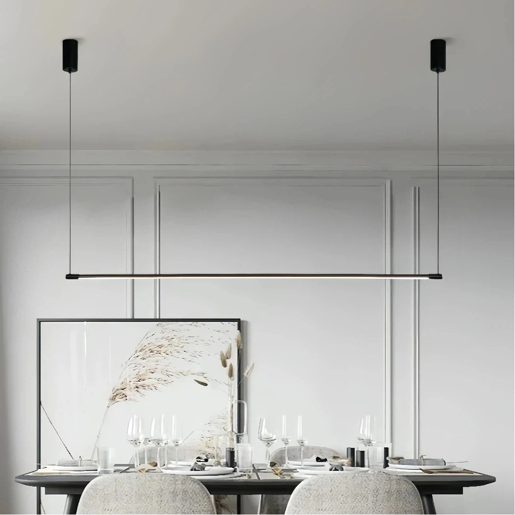 Minimalist Linear Black Pendant Light Metal Dimmable for Dining Room