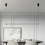 Minimalist Linear Black Pendant Light Metal Dimmable for Dining Room