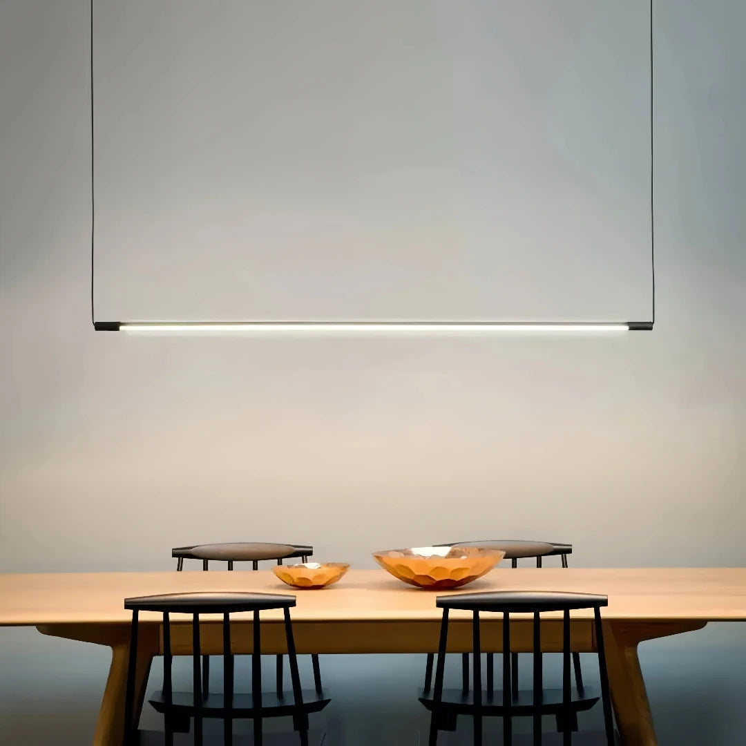 Minimalist Linear Black Pendant Light Metal Dimmable for Dining Room