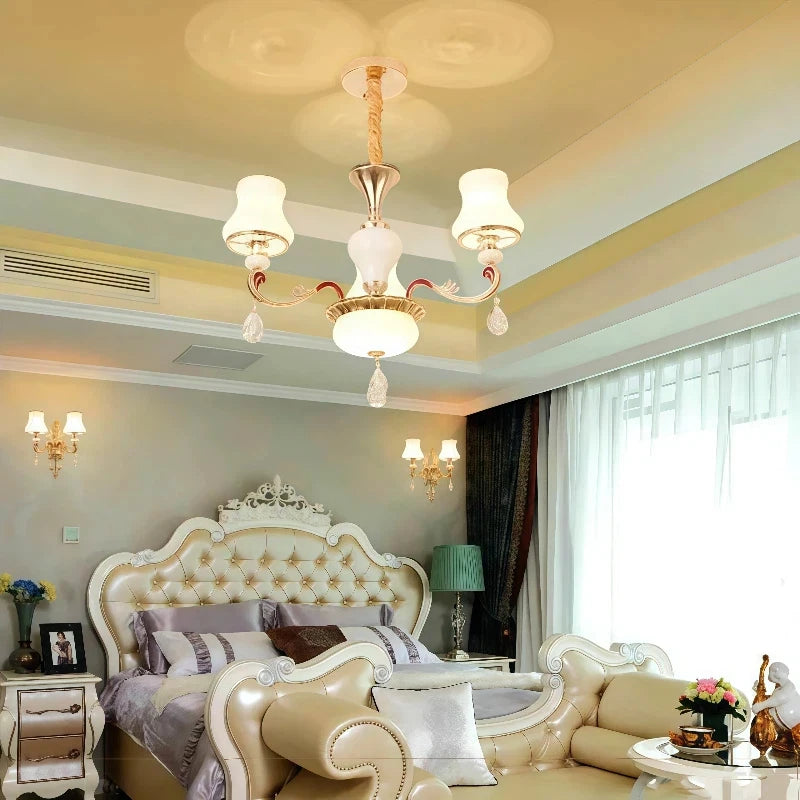 Vintage Ceiling Chandelier Dimmable Opal Glass For Living Room